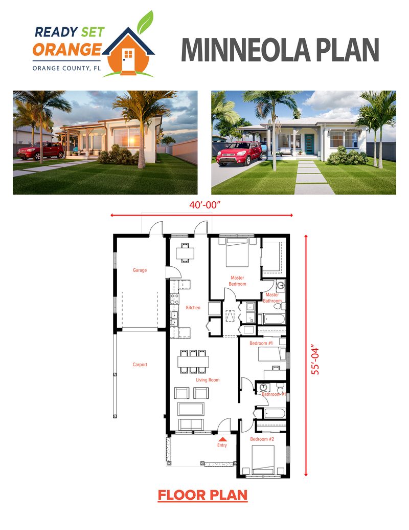 Ready Set Orange Minneola home plan sheet with renderings and floor plan