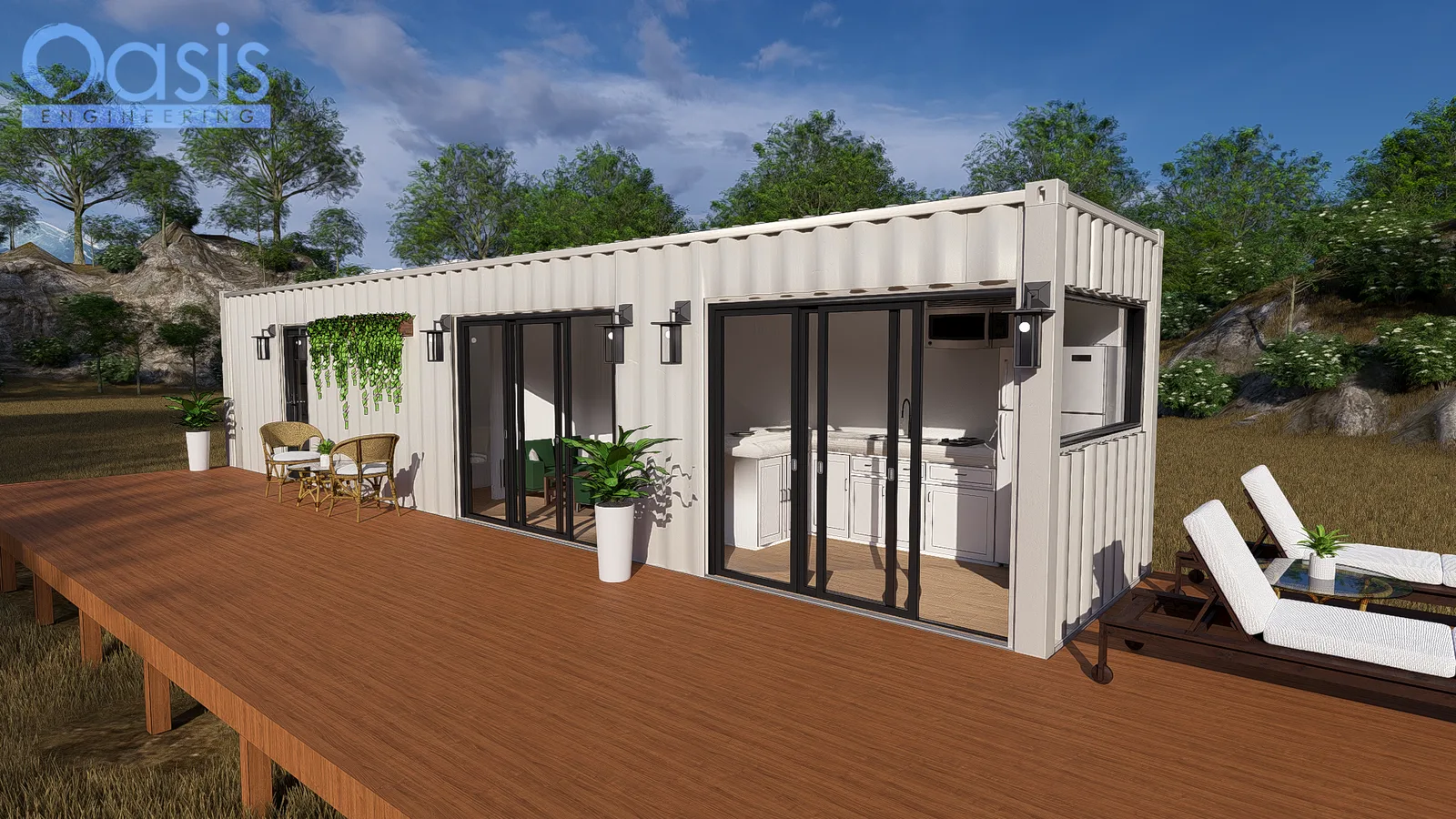 Modern 1 Bed 1 Bath 40ft Container Home Plans with Wraparound Deck – Model A25