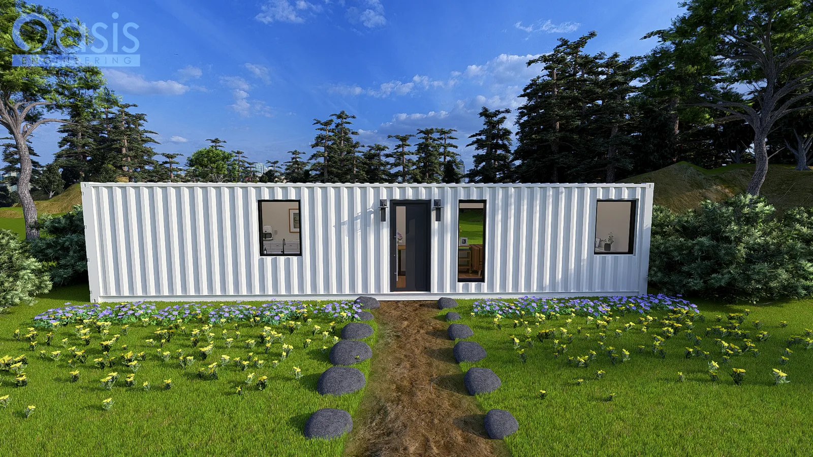 Open Concept 40ft Container Plans – Pool House or Retreat – Model A35 Open