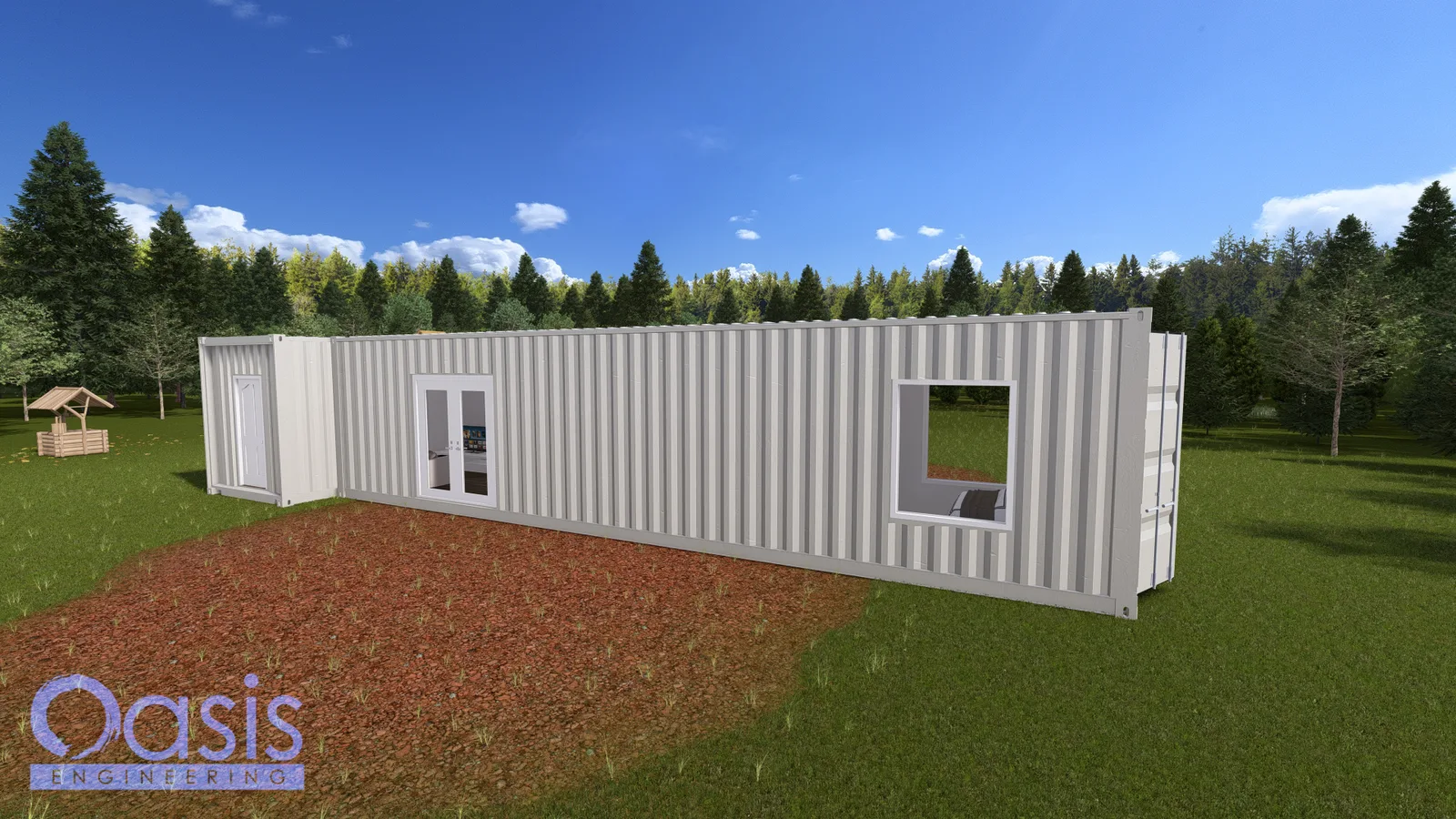 Junction 40ft + 20ft T-Shaped Container Home Plans – 2 Bed 1 Bath with Covered Deck