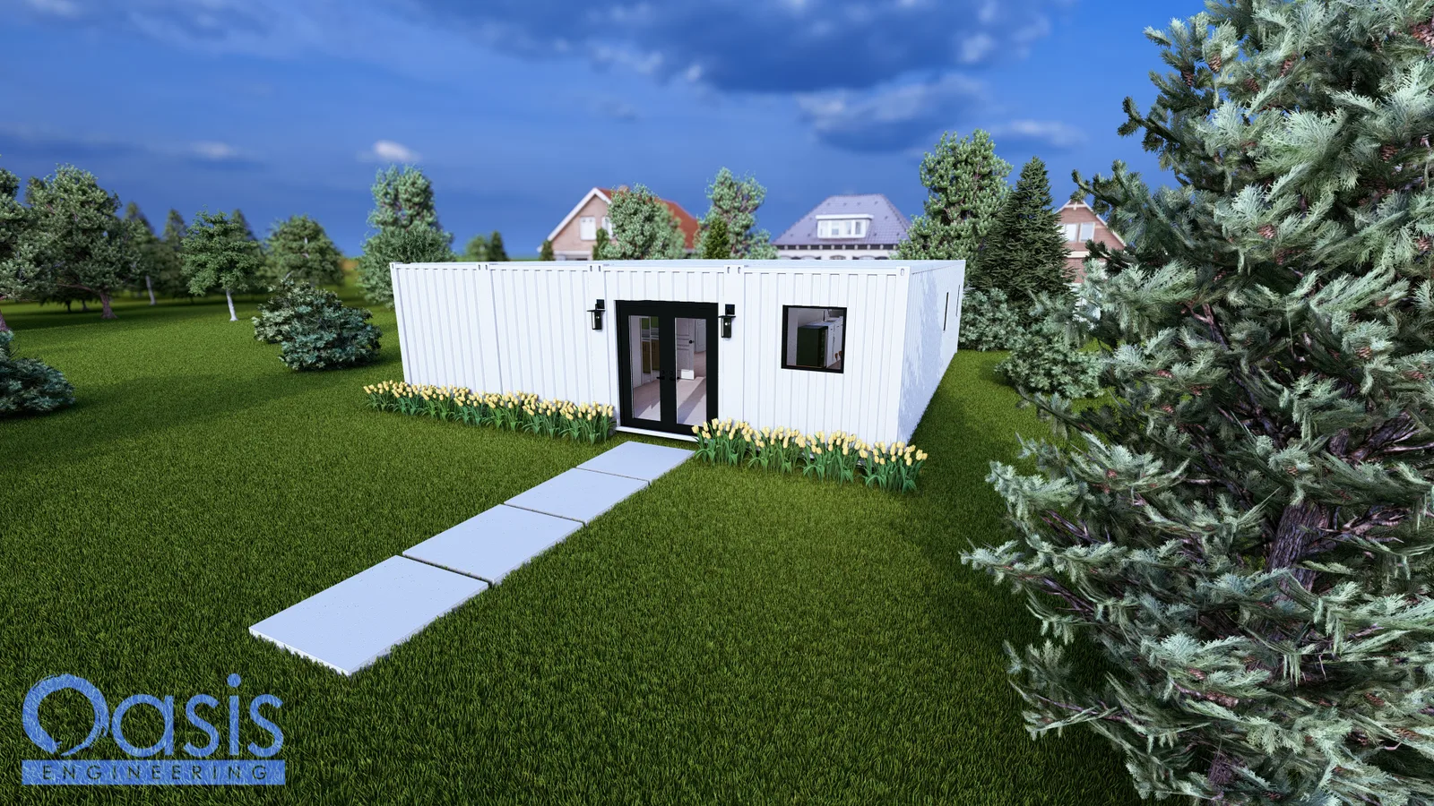 Modern 3 Bedroom 2.5 Bath Container Home Plans – 40x32, Four 40ft Containers