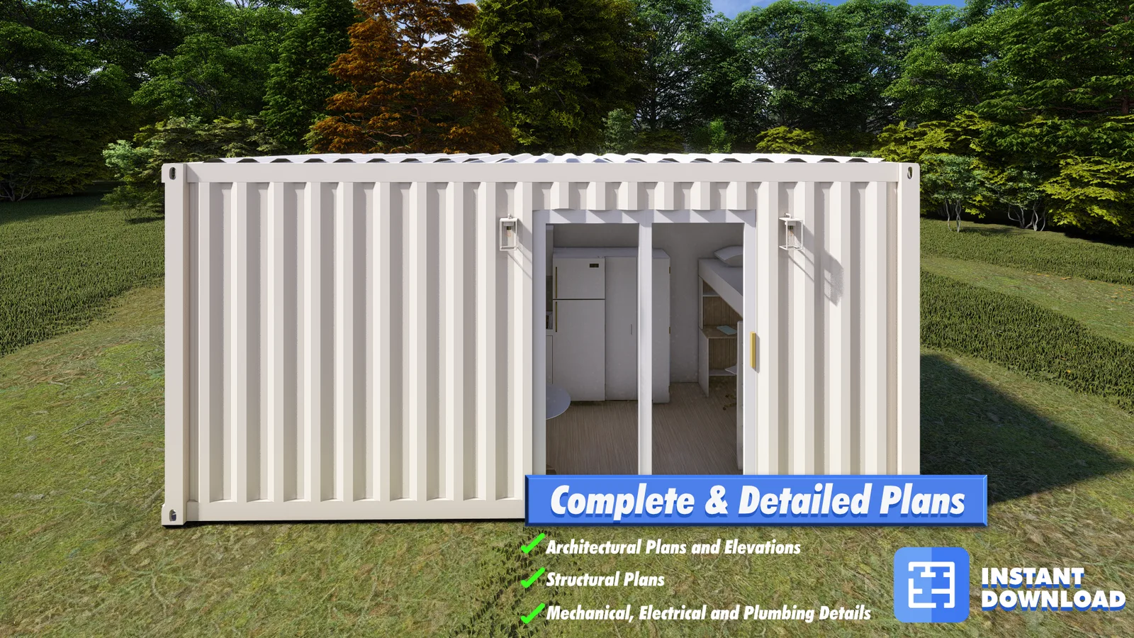 Minimalist Modern Home Blueprint: Pre-Engineered 20ft Shipping Container Studio Plans for DIY Builders plan by Oasis Designs