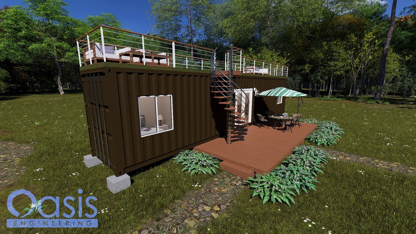 Tucson 45ft High Cube Container Home Plans – 1 Bed with Rooftop Patio