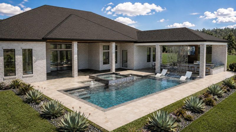 Rendering of a custom pool, spa and covered lanai behind a home in Dallas, Texas