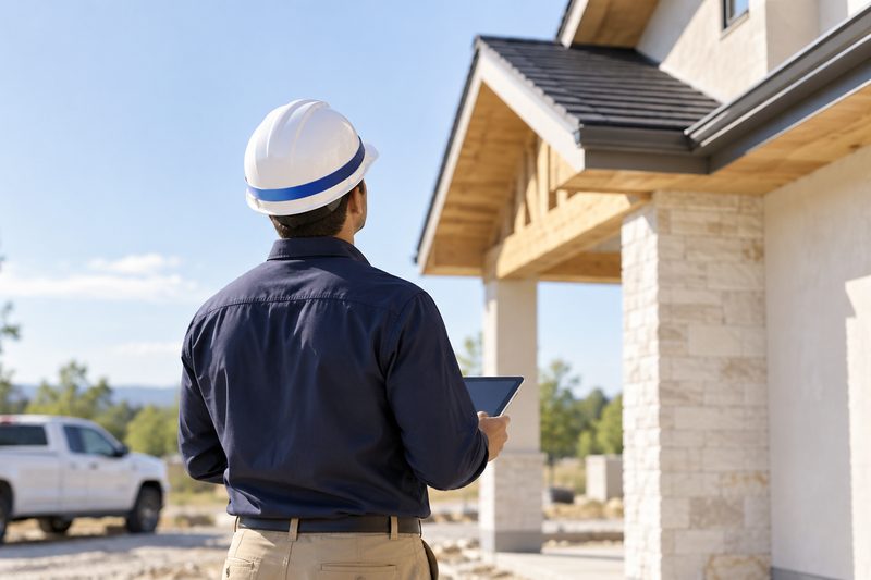 Engineer checking drawings on site