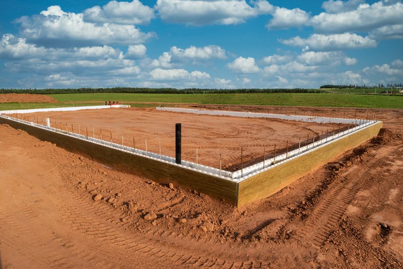 Prepared foundation pad on open ground
