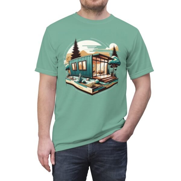 Shipping Container Home Inspired T-Shirt - Lightweight, Breathable Polyester, Unique Tiny Living Design - Made in USA